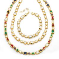 Cubic Zirconia Micro Pave Brass Jewelry Sets, bracelet & necklace, irregular, plated, fashion jewelry & micro pave cubic zirconia 