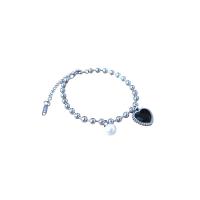 Titan Edelstahl Armband / Armreif, Titanstahl, mit Kunststoff Perlen, mit Verlängerungskettchen von 2inch, Herz, Kugelkette & für Frau & mit Strass, originale Farbe, Länge:ca. 7 ZollInch, verkauft von PC