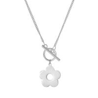 Titanium Steel Jewelry Necklace, Flower, polished, Twisted Piece Chain & for woman & hollow, original color Approx 23.4 Inch [