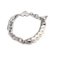 Titanium Steel Bracelet & Bangle, with Plastic Pearl & Zinc Alloy, Heart, fashion jewelry & Unisex, original color Approx 7.9 Inch [