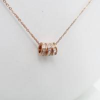 Titanium Steel Jewelry Necklace, with 2inch extender chain, Donut, rose gold color plated, micro pave cubic zirconia & for woman Approx 15.7 Inch [