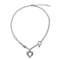 Titanium Steel Jewelry Necklace, 304 Stainless Steel, with zinc alloy pendant, with 2inch extender chain, Heart, fashion jewelry & for woman & hollow, original color Approx 16.1 Inch 