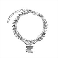 Titanium Steel Bracelet & Bangle, with 2inch extender chain, Butterfly, Double Layer & for woman, original color Approx 6.7 Inch [