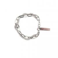 Titanium Steel Bracelet & Bangle, Rectangle, polished, Double Layer & Unisex & with rhinestone, original color Approx 6.7 Inch [