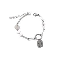 Titanium Steel Bracelet & Bangle, with 2inch extender chain, polished, fashion jewelry & with letter pattern & for woman, original color Approx 6.7 Inch [