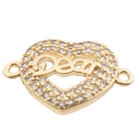 Cubic Zirconia Micro Pave Brass Connector, Heart, high quality gold color plated, DIY & micro pave cubic zirconia Approx 2mm [