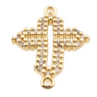 Cubic Zirconia Micro Pave Brass Connector, Cross, high quality gold color plated, DIY & micro pave cubic zirconia Approx 2mm [