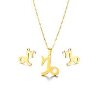 Fashion Stainless Steel Jewelry Sets, 304 Stainless Steel, Stud Earring & necklace, Capricorn, polished, 2 pieces & fashion jewelry & for woman, golden Approx 17.72 Inch [