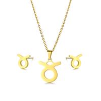 Fashion Stainless Steel Jewelry Sets, 304 Stainless Steel, Stud Earring & necklace, Taurus, polished, 2 pieces & fashion jewelry & for woman, golden Approx 17.72 Inch 
