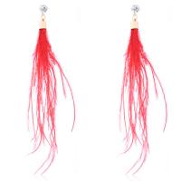 Fashion Feather Earring , with Zinc Alloy, gold color plated, for woman & with rhinestone, red, 160mm 