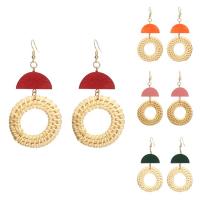 Wood Earring, with Bamboo & Zinc Alloy, Donut, gold color plated, for woman & hollow 