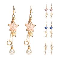 Zinc Alloy Drop Earring, with Plastic Pearl, Star, gold color plated, for woman & enamel 