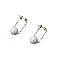 Brass Drop Earring, with Plastic Pearl, Round, plated, for woman 