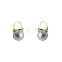 Brass Drop Earring, with Plastic Pearl, Round, gold color plated, for woman 14mm 