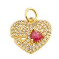 Rhinestone Brass Pendants, with Glass Rhinestone, Heart, gold color plated, fashion jewelry & DIY & with rhinestone, mixed colors [
