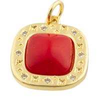 Rhinestone Brass Pendants, with Resin, Square, gold color plated, fashion jewelry & DIY & with rhinestone, mixed colors [