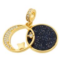 Rhinestone Brass Pendants, with Resin, Round, gold color plated, fashion jewelry & DIY & with rhinestone, mixed colors [