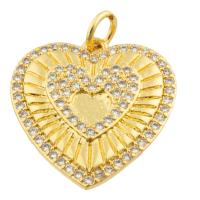 Латунные подвески со стразами, Латунь, Сердце, плакирован золотом, ювелирные изделия моды & DIY продается PC