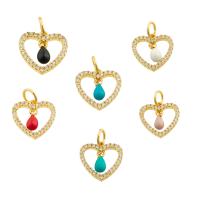 Brass Jewelry Pendants, Heart, gold color plated, fashion jewelry & DIY & micro pave cubic zirconia & enamel 