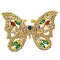 Brass Finger Ring, Butterfly, gold color plated, fashion jewelry & micro pave cubic zirconia, mixed colors 