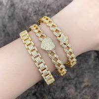 Brass Cuff Bangle, plated, fashion jewelry & micro pave cubic zirconia, golden 