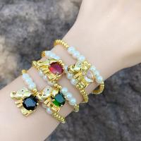Cubic Zirconia Brass Bracelets, with Plastic Pearl, Elephant, plated, fashion jewelry & micro pave cubic zirconia cm 
