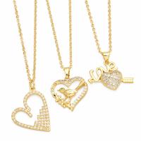 Cubic Zircon Micro Pave Brass Necklace, with 5cm extender chain, Heart, plated, fashion jewelry & micro pave cubic zirconia, golden cm [