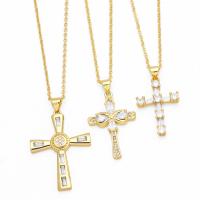 Cubic Zircon Micro Pave Brass Necklace, with 5cm extender chain, Cross, plated, fashion jewelry & micro pave cubic zirconia, golden cm [