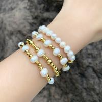 Cubic Zirconia Brass Bracelets, with Plastic Pearl, plated, fashion jewelry golden cm 