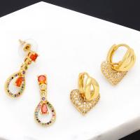 Brass Drop Earring, plated, fashion jewelry  & micro pave cubic zirconia, gold 