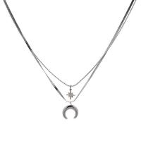 Fashion Multi Layer Necklace, Titanium Steel, with 2inch extender chain, Moon, Double Layer & Unisex & snake chain, original color Approx 14.2 Inch, Approx  15 Inch 