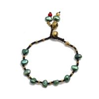 Mode créer Bracelets cordon de cire, corde de cire, avec turquoise & perle d'eau douce cultivée & cristal & laiton, cheval, fait à la main, bijoux de mode & pour femme, vert .5 cm, Vendu par brin