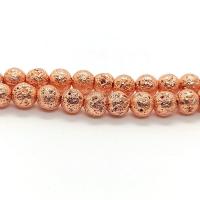 Natürliche Lava Perlen, rund, Rósegold-Farbe plattiert, DIY & verschiedene Größen vorhanden, Länge:ca. 40 cm, verkauft von Strang[
