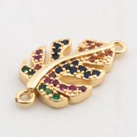 Cubic Zirconia Micro Pave Brass Connector, Leaf, high quality gold color plated, DIY & micro pave cubic zirconia Approx 2mm 