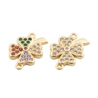 Cubic Zirconia Micro Pave Brass Connector, Four Leaf Clover, high quality gold color plated, DIY & micro pave cubic zirconia Approx 2mm [
