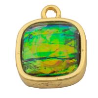 Brass Jewelry Pendants, with Opal, Square, high quality plated, DIY Approx 2mm 