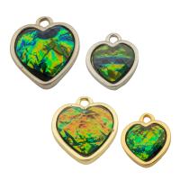 Brass Heart Pendants, with Opal, high quality plated, DIY Approx 2mm [