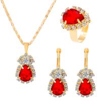 Rhinestone Zinc Alloy Jewelry Set, finger ring & earring & necklace, with 1.96inch extender chain, three pieces & for woman & with rhinestone 40mm,19mm Approx 16.14 Inch 
