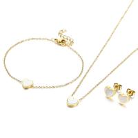 Fashion Stainless Steel Jewelry Sets, 304 Stainless Steel, with White Shell, Heart, plated, fashion jewelry & for woman Approx 16.14 Inch, Approx 7.09 Inch [