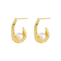 Brass Stud Earring, with Shell Pearl, fashion jewelry & for woman [