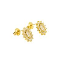 Titanium Steel Stud Earring, 18K gold plated, fashion jewelry & micro pave cubic zirconia & for woman, golden 