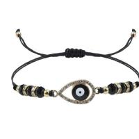 Evil Eye Jewelry Bracelet, Knot Cord, with Crystal & Zinc Alloy, Teardrop, handmade, Unisex & evil eye pattern & adjustable & with rhinestone Approx 9-30 cm 