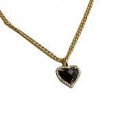 Корень Циркон Микро вымощает латунь ожерелье, Латунь, с Черный агат, Сердце, плакирован золотом, инкрустированное микро кубического циркония & Женский, черный, длина:Приблизительно 47 см, продается PC[