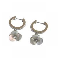 Brass Huggie Hoop Earring, with Shell, Flower, plated, micro pave cubic zirconia & for woman [