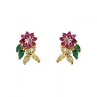 Brass Stud Earring, Flower, gold color plated, micro pave cubic zirconia & for woman, 20mm [