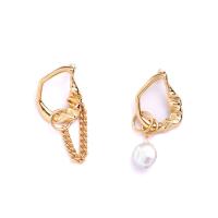 Asymmetric Earrings, Brass, with Freshwater Pearl, gold color plated, for woman 