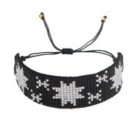 Glass Seed Beads Bracelets, Seedbead, with Knot Cord, folk style & adjustable & for woman, black Approx 28 cm 