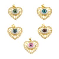 Fashion Evil Eye Pendant, Brass, with Resin, Heart, gold color plated, fashion jewelry & DIY & with rhinestone 