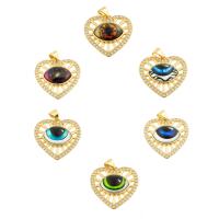 Mode Evil Eye Pendentif, laiton, avec résine, coeur, Placage de couleur d'or, bijoux de mode & DIY & avec strass, plus de couleurs à choisir Vendu par PC