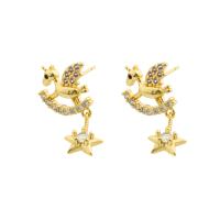 Rhinestone Brass Drop Earring, Unicorn, gold color plated, fashion jewelry & DIY & with rhinestone, mixed colors 